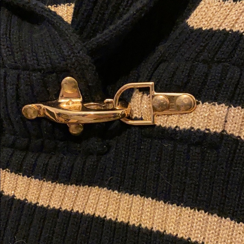 LAUREN Ralph Lauren striped cowl split neck sweater with linked clasp front - Picture 4 of 5